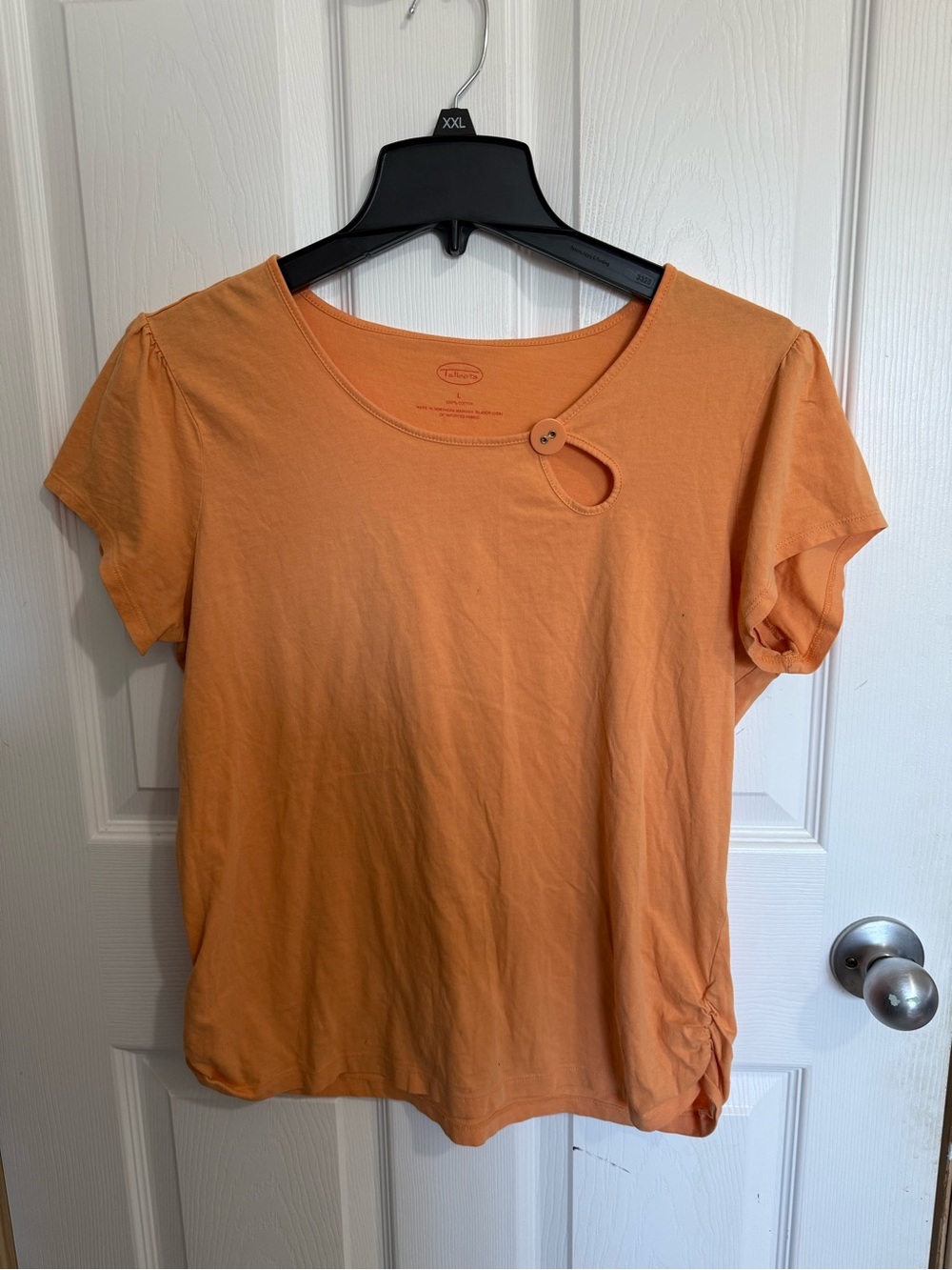 Vintage Talbots Women’s Orange Short-Sleeve Top with Button Detail